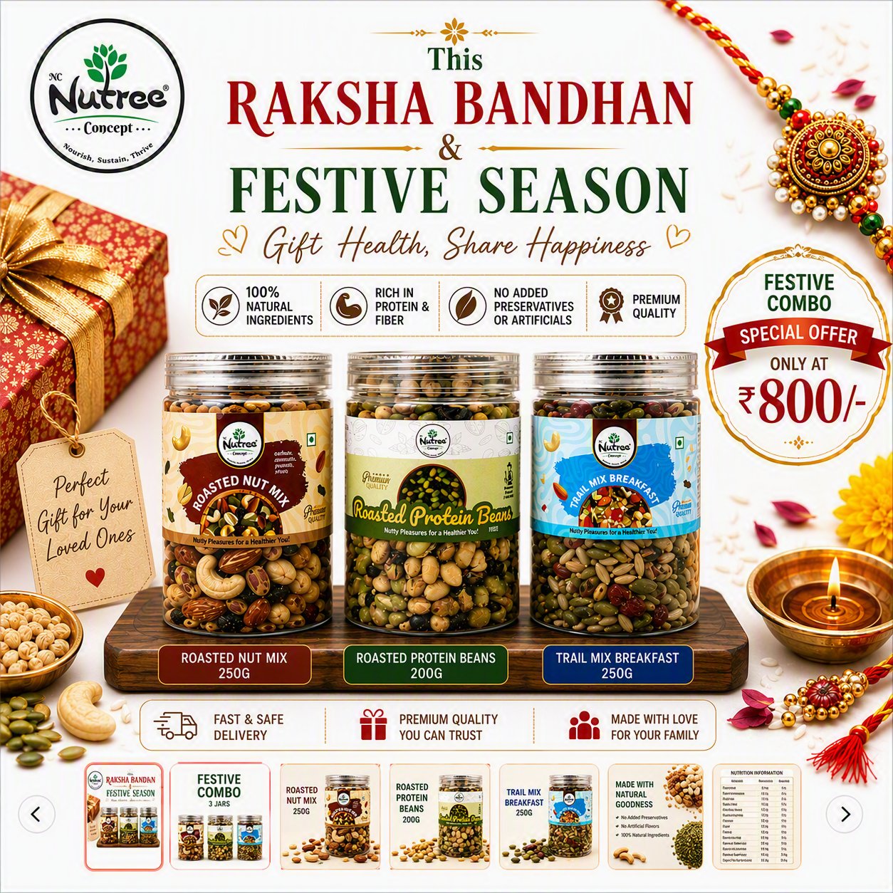 Nutree Festive Healthy Snack Combo | 3 Premium Nut & Protein Jars