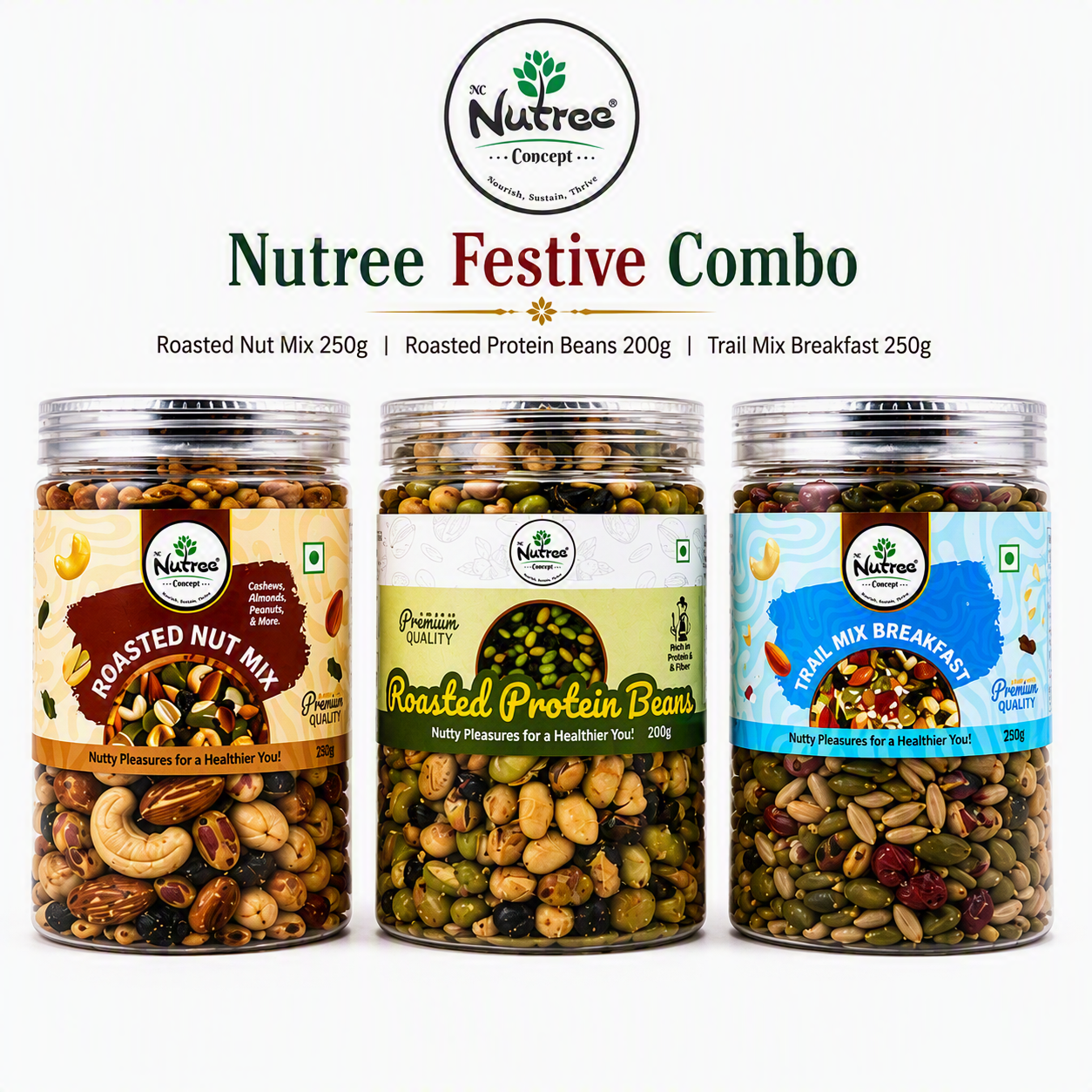 Nutree Festive Healthy Snack Combo | 3 Premium Nut & Protein Jars