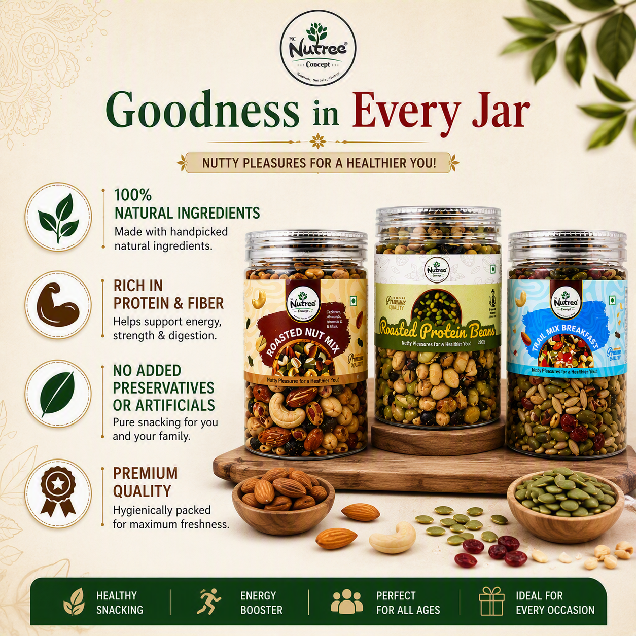Nutree Festive Healthy Snack Combo | 3 Premium Nut & Protein Jars