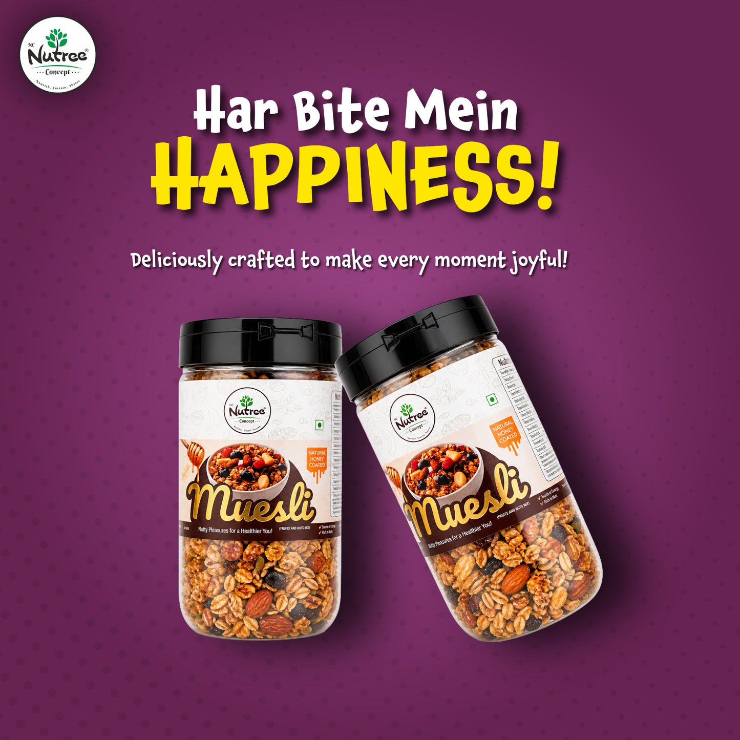 Nutree Deluxe Fruits & Nuts Muesli 700g | Twin Pack (2x350g) | Rich in Fiber & Protein